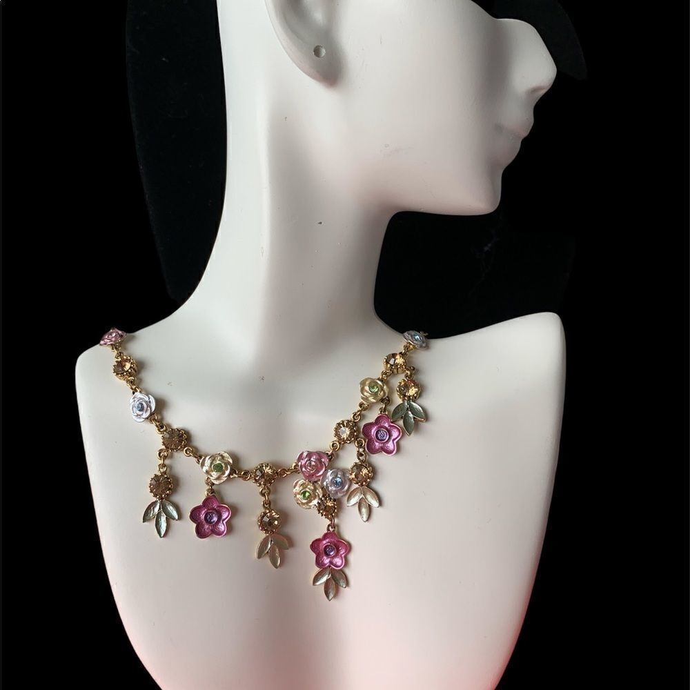 Vintage Banana Bob OOAK sample pastel floral Victorian crystal necklace